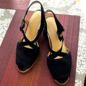 Chinese Laundry peep toe black wedges 6.5